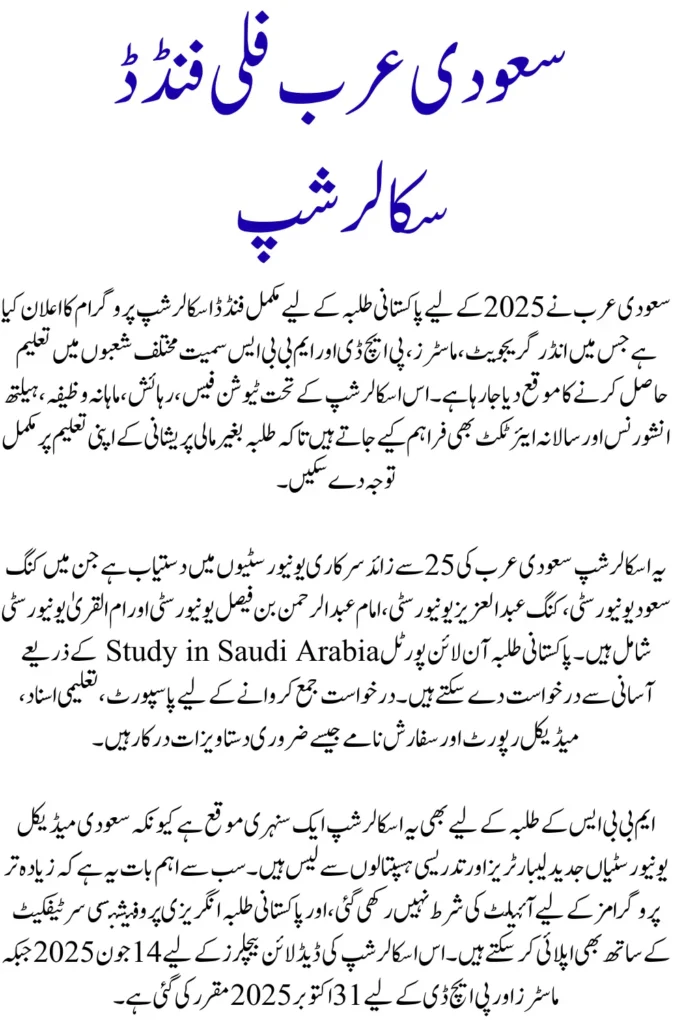 Saudi Arabia Fully Funded Scholarship for Pakistani Students - Complete Application Process